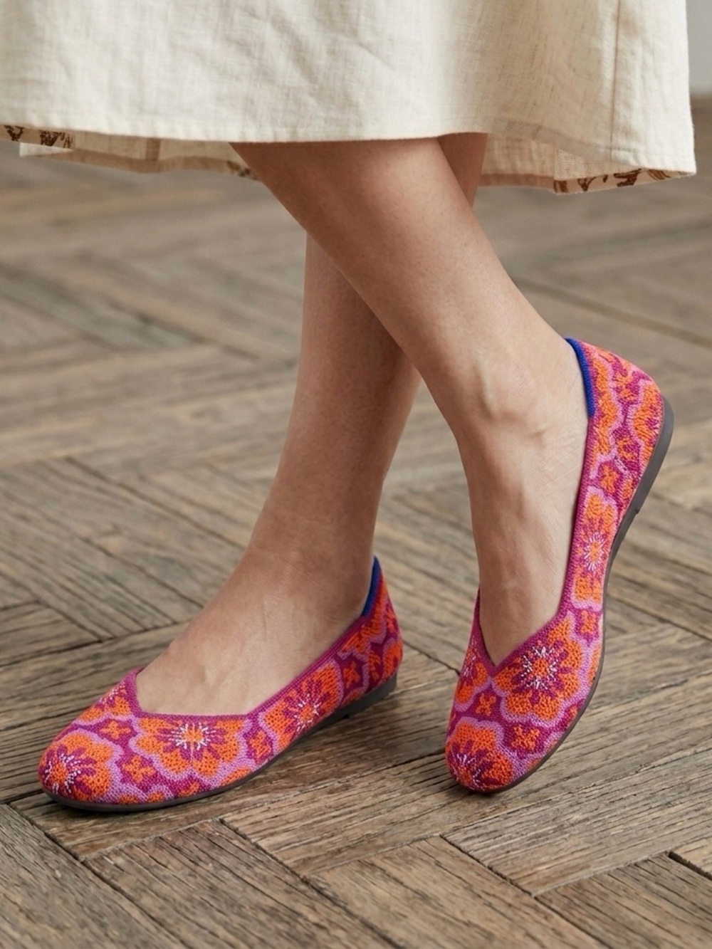 Rothy's The Flat Lotus Burst Retro Floral Round Toe Knit Flats RARE 9.5 NWOB